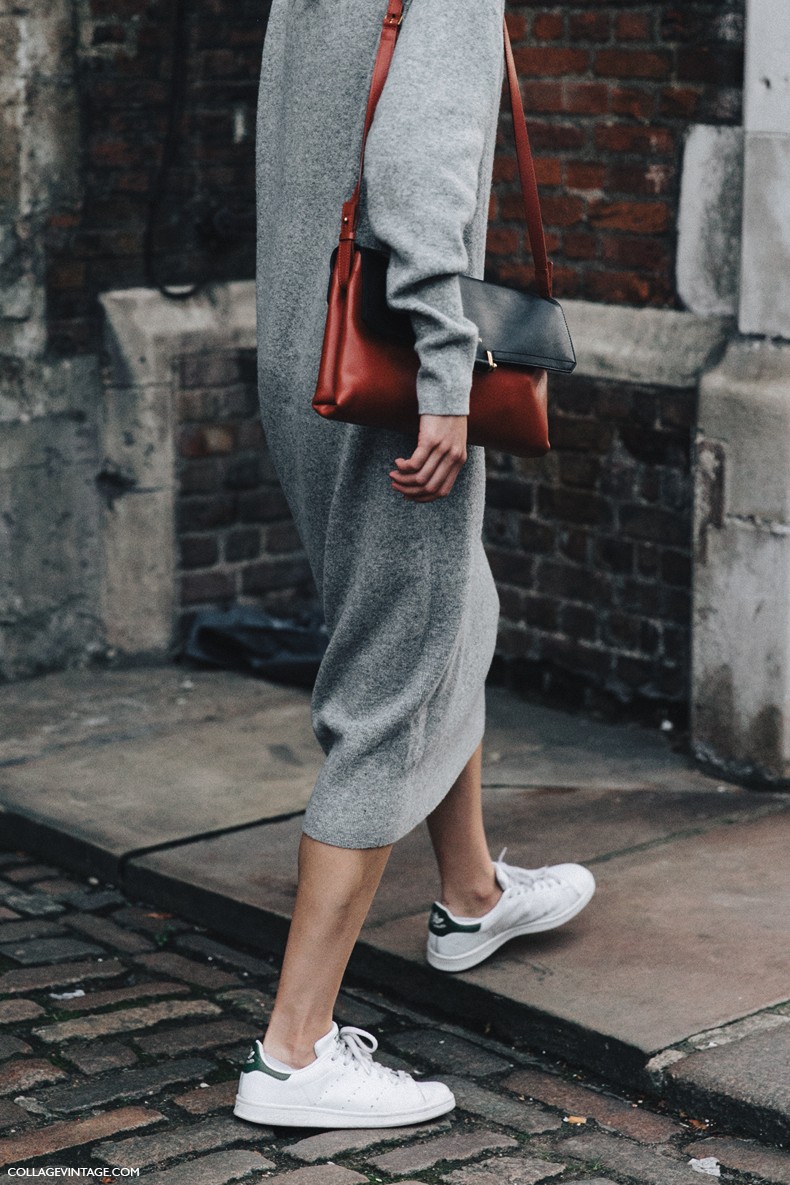 London_Fashion_Week-Spring_Summer_16-LFW-Street_Style-Collage_Vintage-Grey_Knit_Dress-Sneakers-