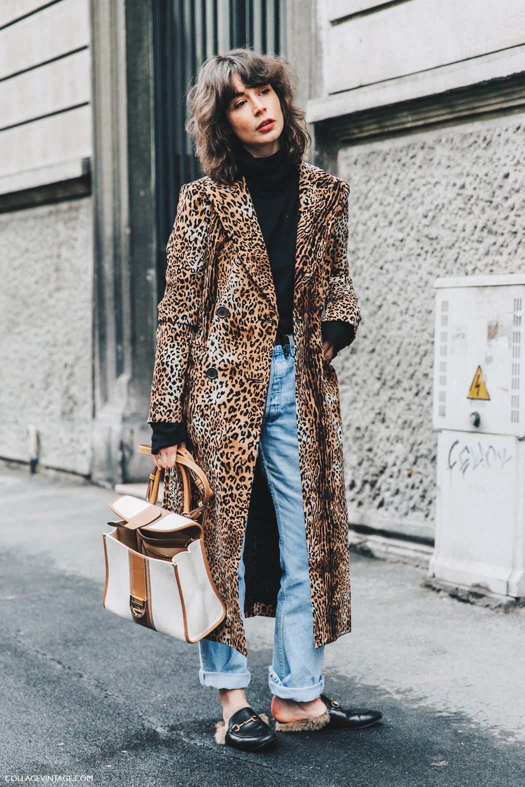 Milan_Fashion_Week_Fall_16-MFW-Street_Style-Collage_Vintage-Irina_Lakicevic-Leopard_Coat-Gucci_Slippers-