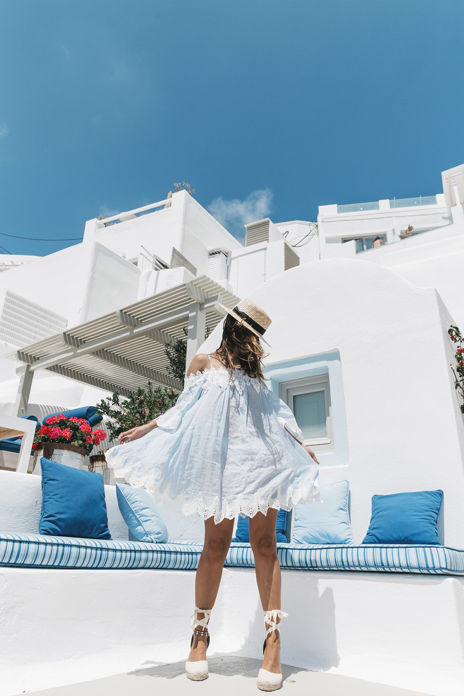 Blue_Dress-Soludos_Escapes-Soludos_Espadrilles-Canotier-Hat-Lack_Of_Color-Summer-Santorini-Collage_Vintage-28