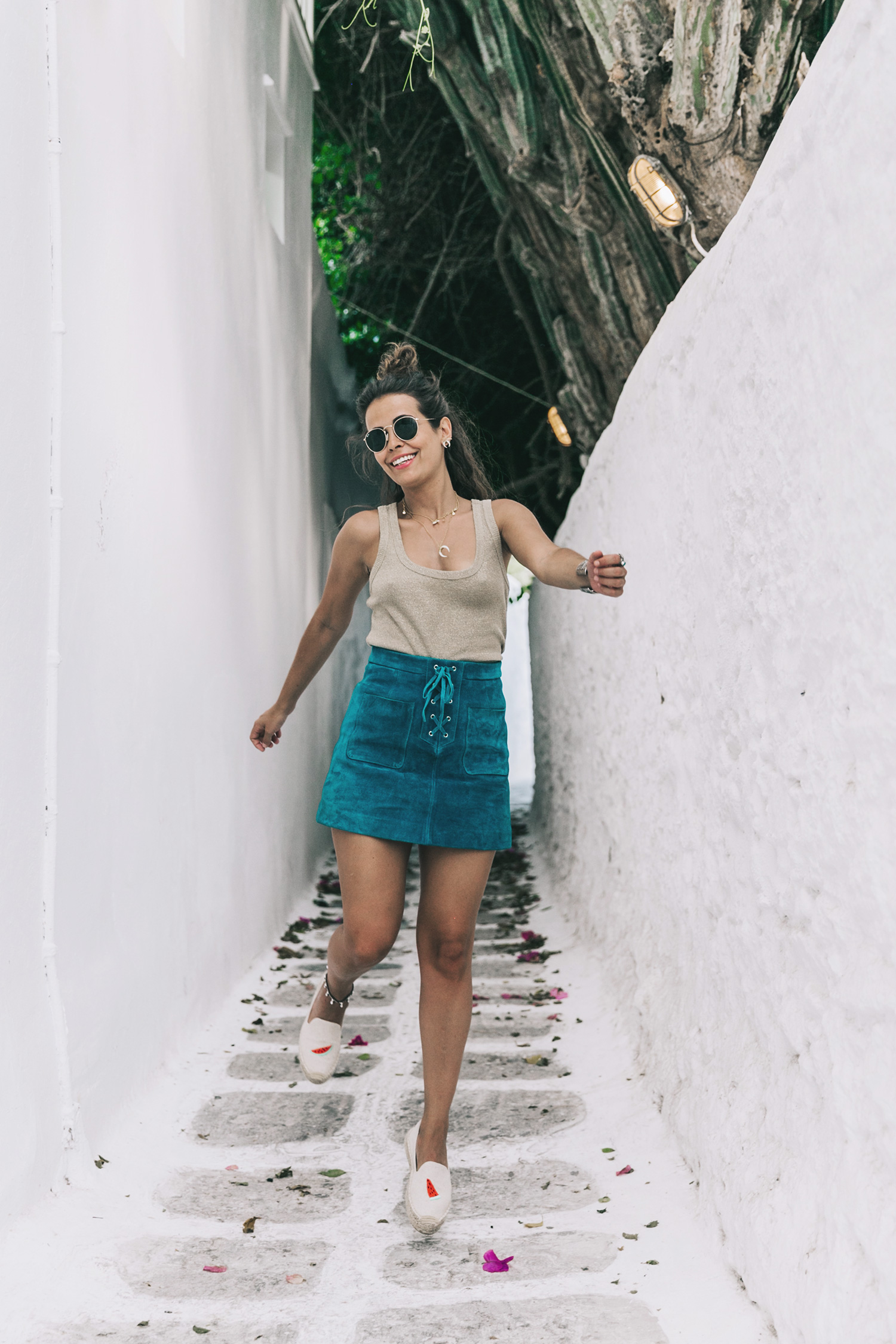 Gold_Top-Metallic_Trend-Suede_Skirt-Turquoise_Skirt-Soludos_Espadrilles-Soludos_Escapes-Mykonos-Greece-Collage_Vintage-Street_Style-53