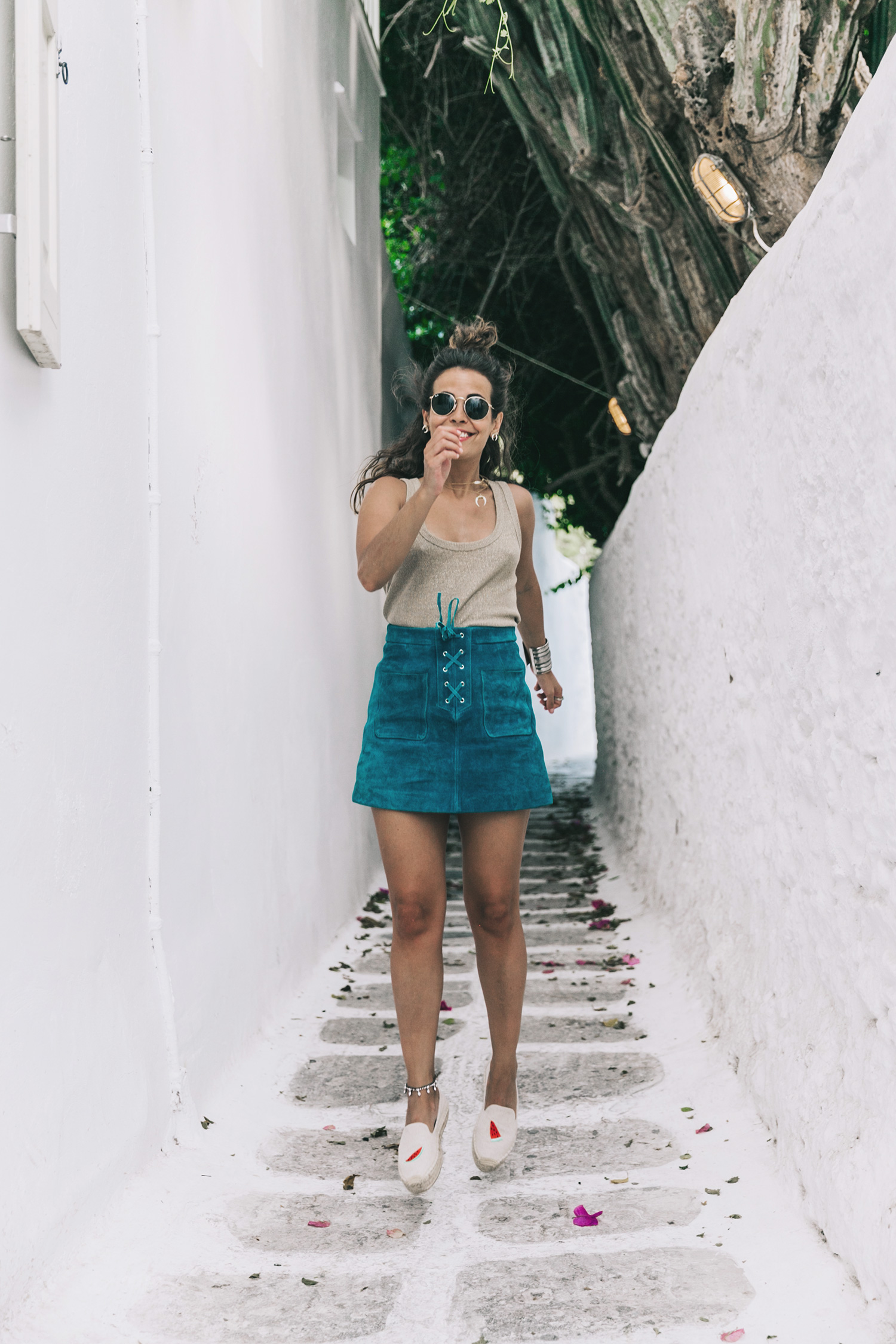 Gold_Top-Metallic_Trend-Suede_Skirt-Turquoise_Skirt-Soludos_Espadrilles-Soludos_Escapes-Mykonos-Greece-Collage_Vintage-Street_Style-54