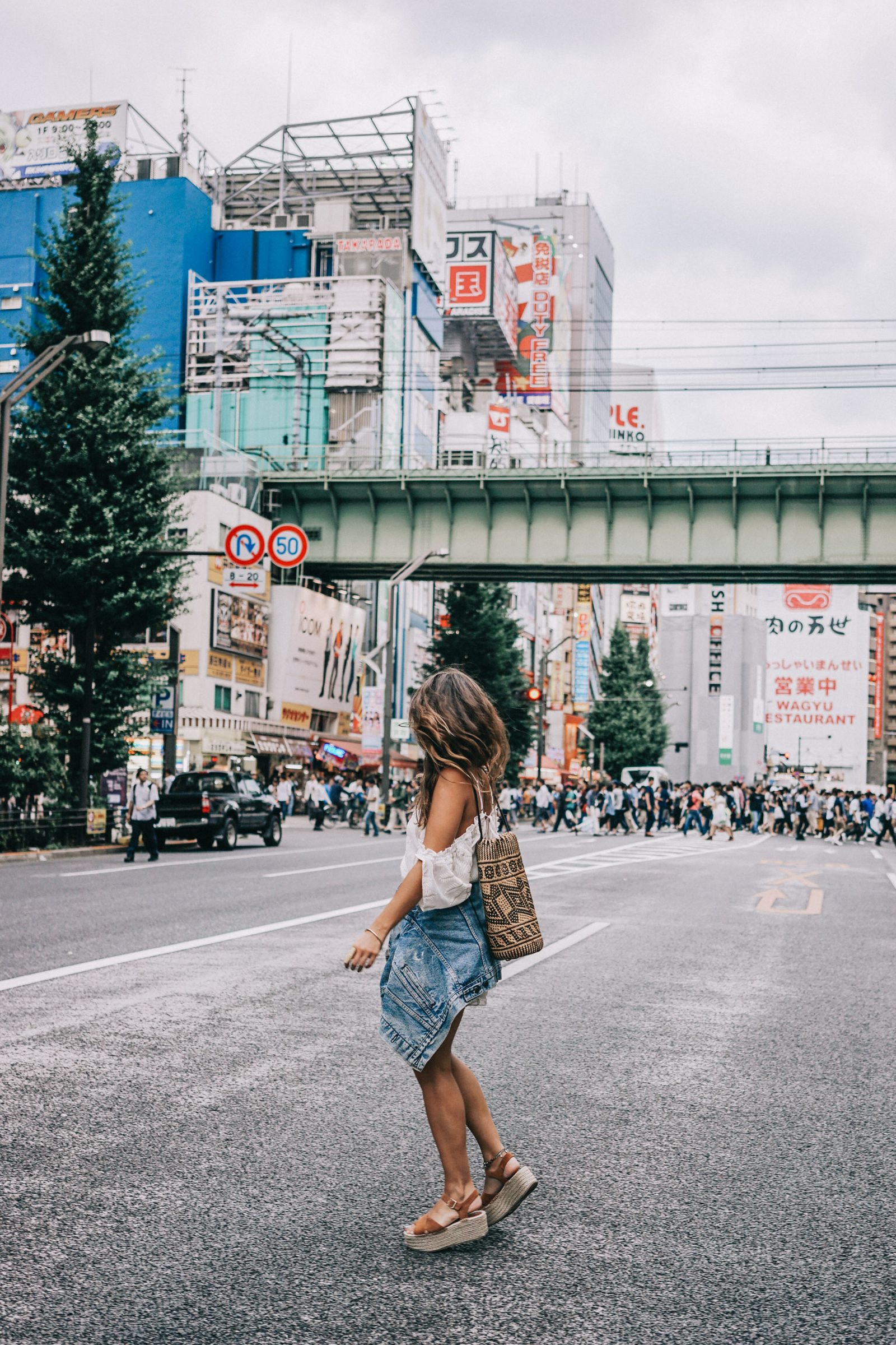 tokyo_travel_guide-outfit-collage_vintage-street_style-lovers_and_friends_jumpsuit-white_outfit-espadrilles-backpack-levis_denim_jacket-akihabara-123
